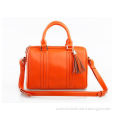 Smooth Orange Ladies Leather Handbags Small Duffle Bag with Cotton Lining